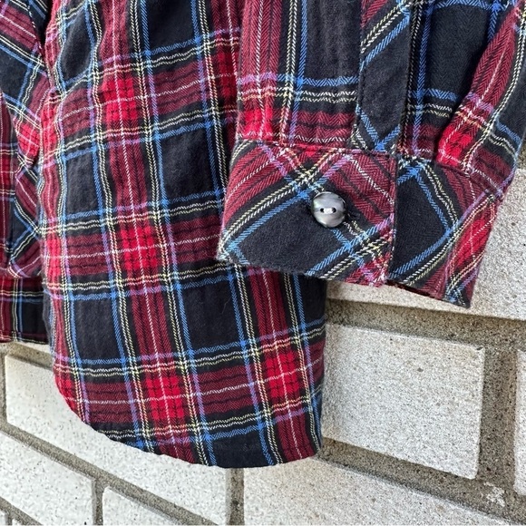 J. Jill Plaid Tie Front Button Up Shirt Red Black - Picture 4 of 12